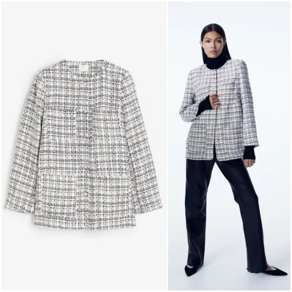 White/Black Plaid Boucle Jacket Size S - Picture 1 of 8